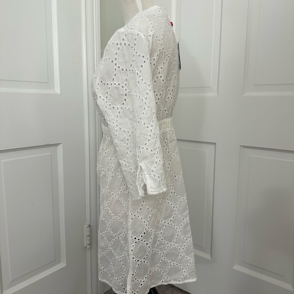 NWT! ECHO Eyelet Cover-up Tunic Dress Deep V Low Neck & O-Ring M White Coverup - Picture 8 of 11